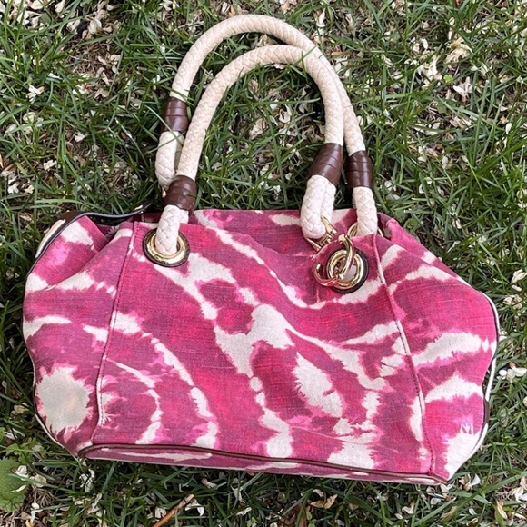 Michael Kors Pink & White Beach Bag Purse Shoulder Bag Rope Tye Dye - Picture 5 of 7